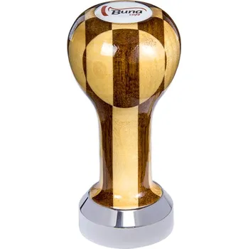 Buna café tamper, šachovnice, lak, SP, 41 mm, nerez lesk, plochý