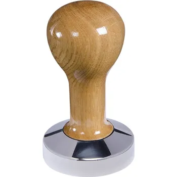 Buna café tamper, dub, lak, 58.35 mm, nerez lesk, plochý