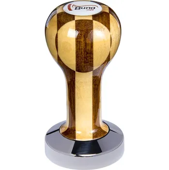 Buna café tamper, šachovnice, lak, SP, 49 mm, nerez lesk, plochý