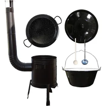 Kempingové nádobí Paella smaltovaná pánev 38 cm s smaltovaným kotlíkem 13 L (1,2 mm) a kotlinou s průměrem 36 cm