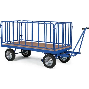 Velký plošinový vůz, 2000x1000 mm, nosnost 1500 kg, kovová ohrádka