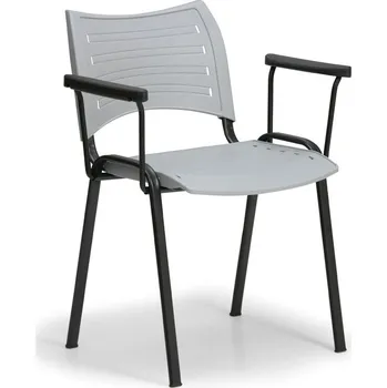 Konferenční plastová židle - černá podnož, barva šedá, s područ