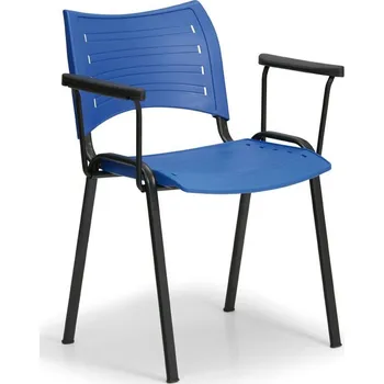 Konferenční plastová židle - černá podnož, barva modrá, s područ