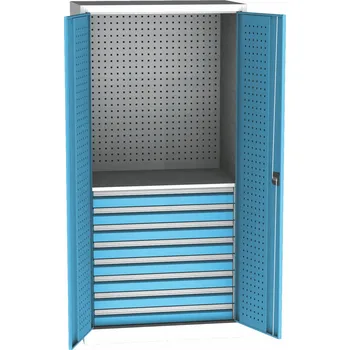 Dílenská skříň PRSPD11E, 1 police, 8 zásuvek, šedá/modrá