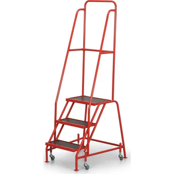 Žebřík Pojízdný ocelový žebřík, horní schod 670 mm, nosnost 150 kg