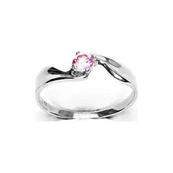 Prsten Zlatý prsten s růžovým zirkonem, bílé zlato, T 1026