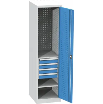 Dílenská skříň,1950x505x600 mm,2 police,4 zásuvky,šedá/modrá