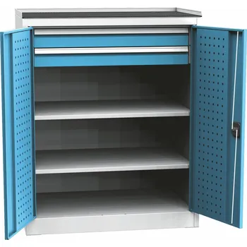 Dílenská skříň, 1180x950x600 mm,2 police,2 zásuvky, šedá/modrá