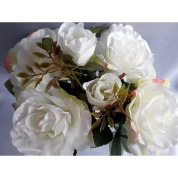 umělá květina Růže kytice, 5 barev, Barva bílo-zelená J241