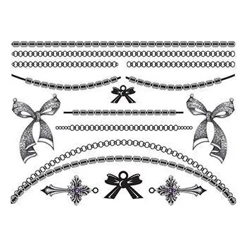 Odstranitelné tetování Černobílé řetízky s mašličkami a křížky - sada tetovaček