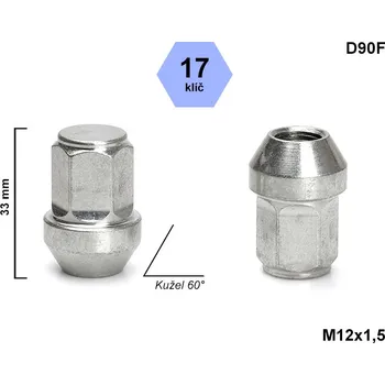 Matice na kolo Kolová matice M12x1,5 kužel, zavřená, klíč 17, D90F, výška 33mm