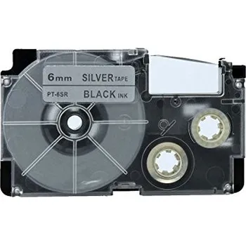 Pásek do tiskárny Kompatibilní páska s Casio XR-6SR1 6mm x 8m černý tisk / stříbrný podklad