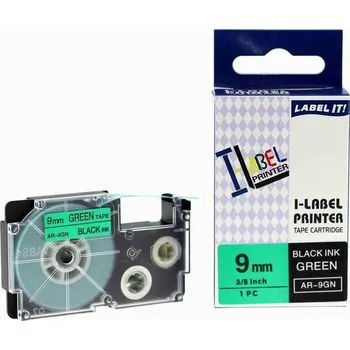 Pásek do tiskárny Kompatibilní páska s Casio XR-9GN1, 9mm x 8m černý tisk / zelený podklad