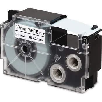Casio R11WE (XR-18HSWE), 18mm x 2m, černý tisk / bílý podklad, smršťovací, kompatibilní páska