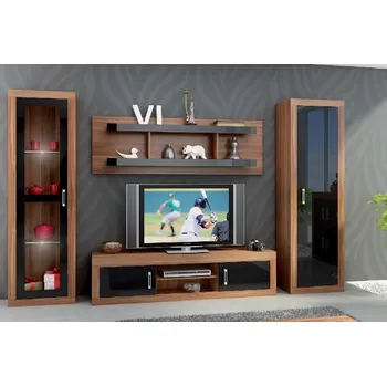 Obývací stěna Obývací stěna Verin 4 lesk švestka/černý lesk