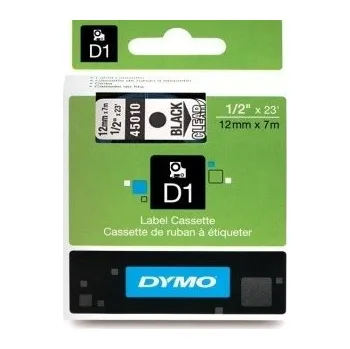 Pásek do tiskárny Dymo D1 45010, S0720500, 12mm x 7m černý tisk / průhledný podklad, originální páska