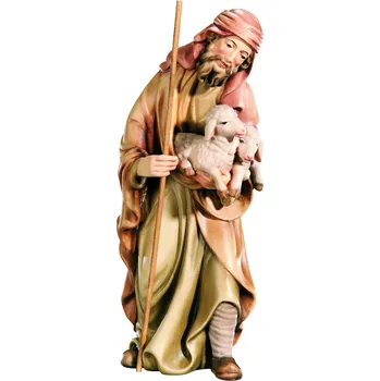 Vánoce Ornatis Pastýř s ovečkami Provedení: Přírodní bez malování, Velikost stojících figur dospělých postav: 10 cm Dřevěná vyřezávaná socha Pastíře z ovečkami