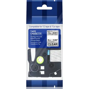 Pásek do tiskárny Kompatibilní páska s Brother TZ-115 / TZe-115, 6mm x 8m, bílý tisk / průhledný podklad
