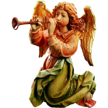 Vánoční dekorace Ornatis Anděl s trumpetou Provedení: Přírodní bez malování, Velikost stojících figur dospělých postav: 6 cm Dřevěná vyřezávaná socha Anděla z Trumpetou