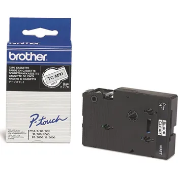 Pásek do tiskárny Brother TC-M91, 9mm x 7,7m, černý tisk / průhledný podklad, originální páska