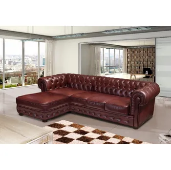Sedací souprava Rohová sedací souprava Askont Chesterfield Recamira tmavě vínová
