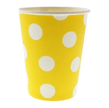 Party nádobí Papírové kelímky žluté s bílými puntíky - 6ks