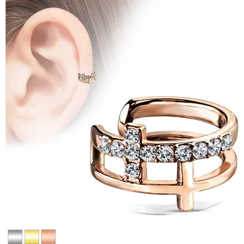 Náušnice Piercingate Náušnice s křížkem a kamínky NAU00965 - Barva/Motiv: Čirá