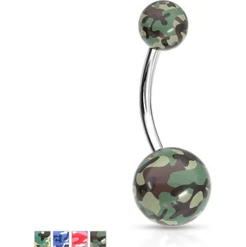 Piercing Piercingate Piercing od pupíku - maskáče PBK00182 - Barva/Motiv: Bílá, Délka tyčky: 11 mm, Kuličky: 5/8 mm, Průměr tyčky: 1,6 mm