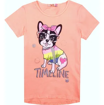 Chlapecké tričko Dívčí triko s flitry - KUGO KT9869, vel.134-164 Barva: Lososová, Velikost: 164