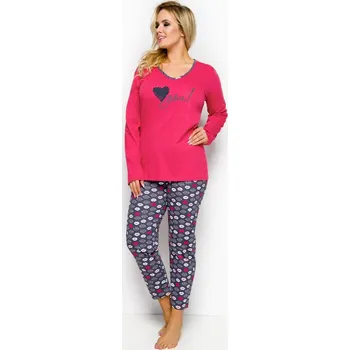 Dámské pyžamo Taro, dámské pyžamo 293-Lena, dlouhý rukáv, červená, vel. 6XL
