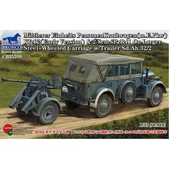 Plastikový model Bronco 1/35 Mittlerer Einheits Personenkraftwagen (m.E.Pkw) Kfz12 (Early Version) & 2.8cm sPzB41 On Larger Steel-Wheeled Carriage w/Trailer Sd.Ah.32/2