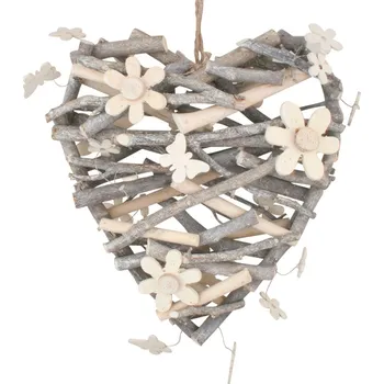 Srdce z větviček s kytičkami a motýlky 24 cm