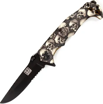 Sebeobrana 101INC Nůž LEBKY s klipem černá čepel zubaté ostří