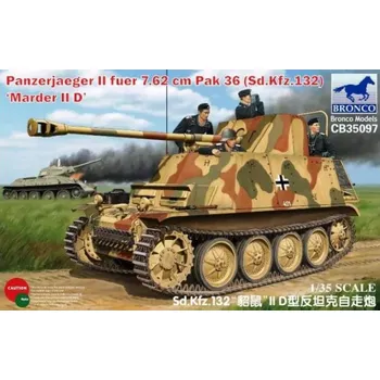 Plastikový model Bronco 1/35 Panzerjaeger II fuer 7.62 cm PaK 36 (Sd.Kfz. 132) Marder II D