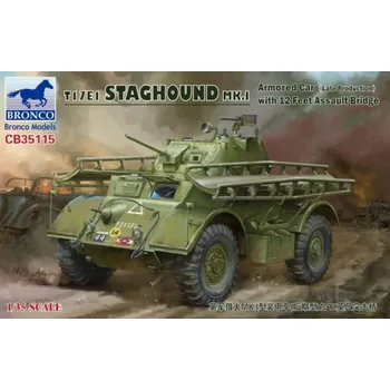 Plastikový model Bronco 1/35 T17E1 Staghound MK.1 (Late Production) with 12 feet Assault Bridge