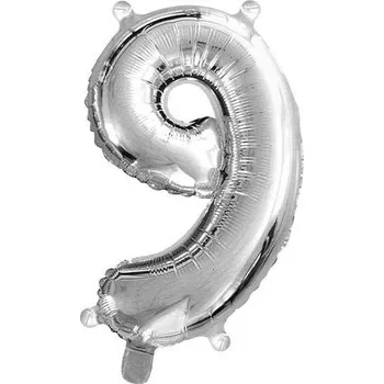 Balónek Fóliový balónek 35 cm - číslice 9 - stříbrný - 6808-9S