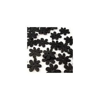 Korálek Květ dřevěný černý, 20x25 mm (8 ks)