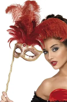 Karnevalová maska Smiffys Barokní škraboška s tyčkou červená