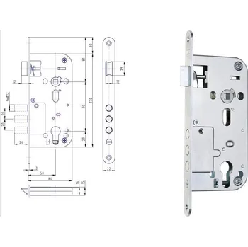 Stavební výplň Zámek zadlabací K 114 PP, rozteč 90 mm, zádlab 80 mm