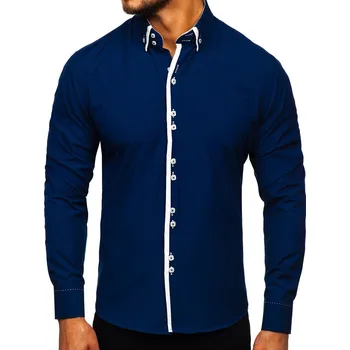 Pánská košile Tmavě modrá pánská košile s dlouhým rukávem Bolf 1721-1 - L