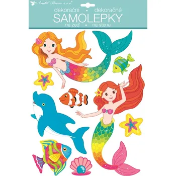 Samolepící dekorace Samolepka na zeď s glitry mořské panny 27,5 x 42 cm