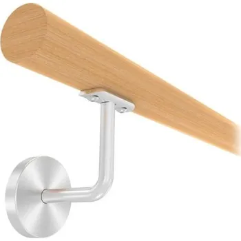 Zábradlí KP -41121_100 - nerezové zábradlí na stěnu, bukové madlo pr. 42 mm, kulaté držáky s krycí rozetou, délka 100 cm