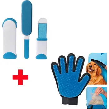 Kartáč pro zvířata Deminas Samočistící odstraňovač chlupů + Vyčesávací rukavice srsti pro psy a kočky