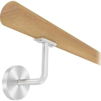 Zábradlí KP KP-41131_300 nerezové zábradlí na stěnu, dubové madlo pr. 42 mm, kulaté držáky s krycí rozetou, délka 300 cm