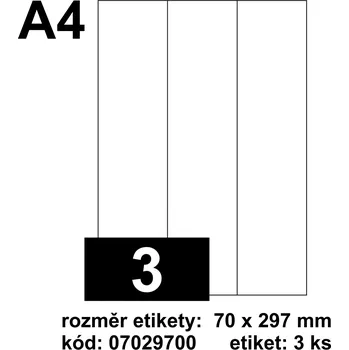 Samolepící etiketa EMY Print etikety [3], rozměr 70 x 297 mm - matné [100 ks] - bílé