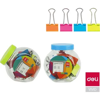 Kancelářská sponka Klipy kovové barevné DELI - 19 mm / 25 ks / barevný mix