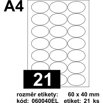 Speciální papír EMY Print etikety [21], elipsa 60 x 40 mm - matné [100 ks] - bílé