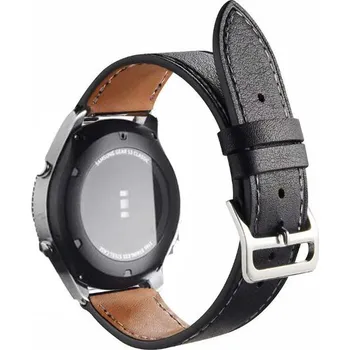 eses Kožený řemínek hladký - Černý s bílým prošíváním, 22 mm