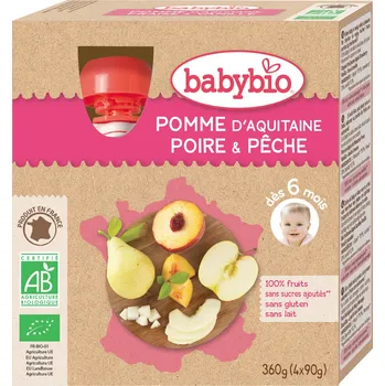 Babybio Kapsička jablko s hruškou/ broskví 4 x 90 g