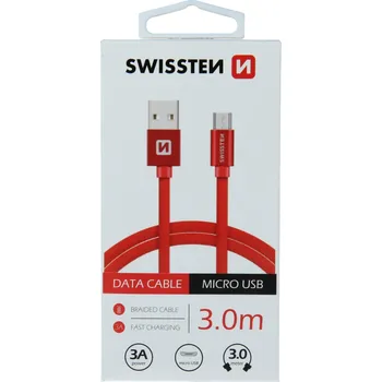 Datový kabel Datový kabel Swissten Textile USB/MicroUSB, 3,0m, červený